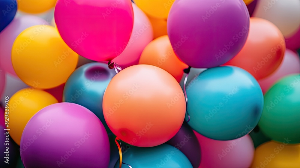 A close-up of colorful balloons clustered together, with bright, vibrant colors popping against the background. A close-up of colorful balloons clustered together, with bright, vibrant colors popping against the background.