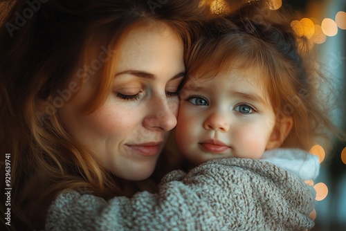 Young mother embracing cute baby daughter at home