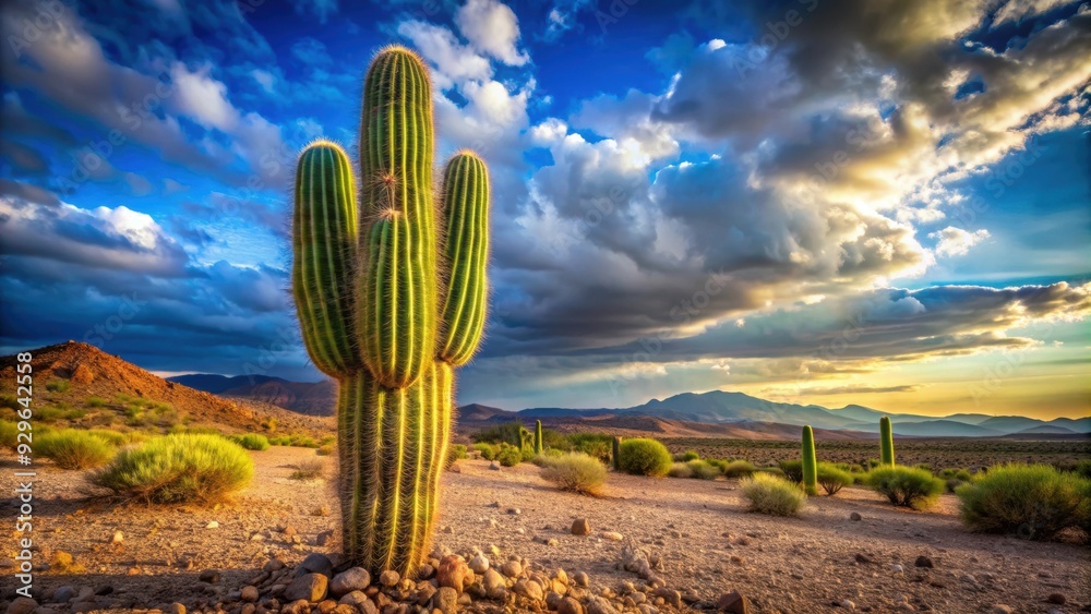A close-up shot of a powerful cactus standing tall in the desert , succulent, plant, desert, sharp, thorns, powerful, strength A close-up shot of a powerful cactus standing tall in the desert , succulent, plant, desert, sharp, thorns, powerful, strength