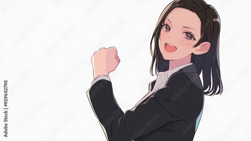 拳を挙げているビジネスウーマン、白背景19