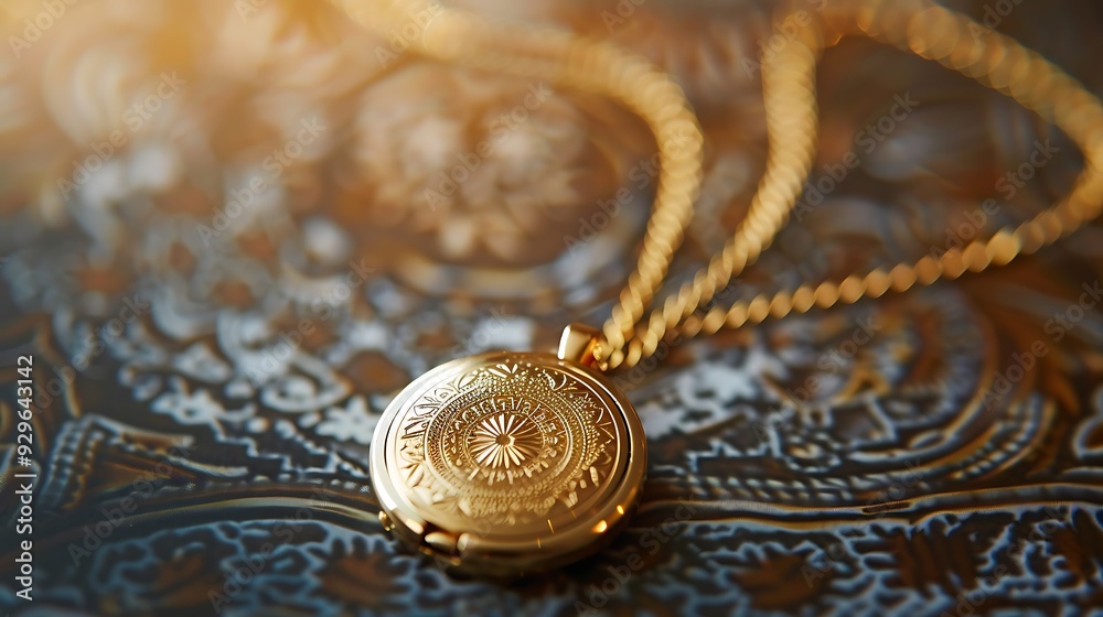 A chain attached gold necklace reduced depth of field concentrate on the locket