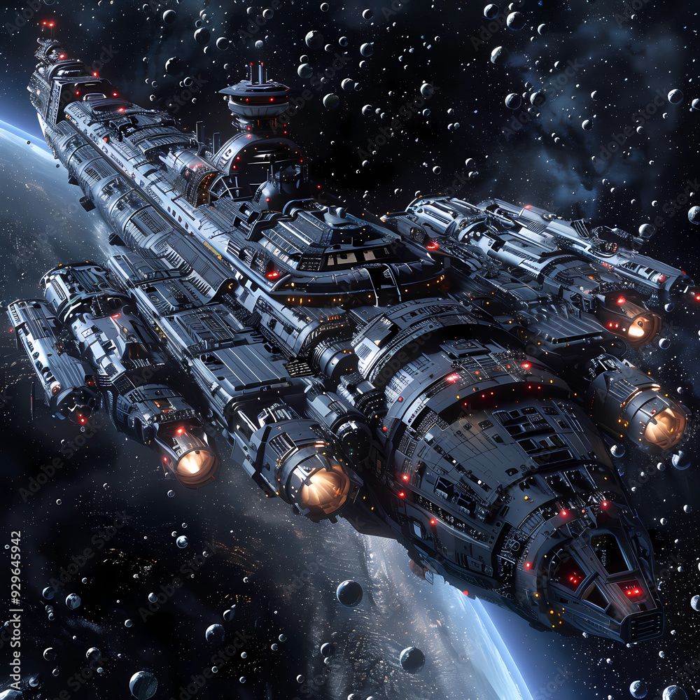 Fototapeta premium Journey to the Stars: Deep Space Transport Ship 3D Rendering Revisited