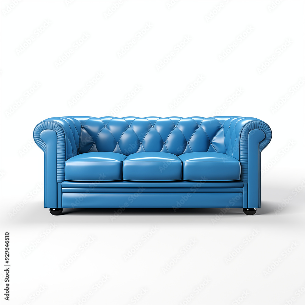 Blue Leather Chesterfield Sofa with Button Tufting Blue Leather Chesterfield Sofa with Button Tufting