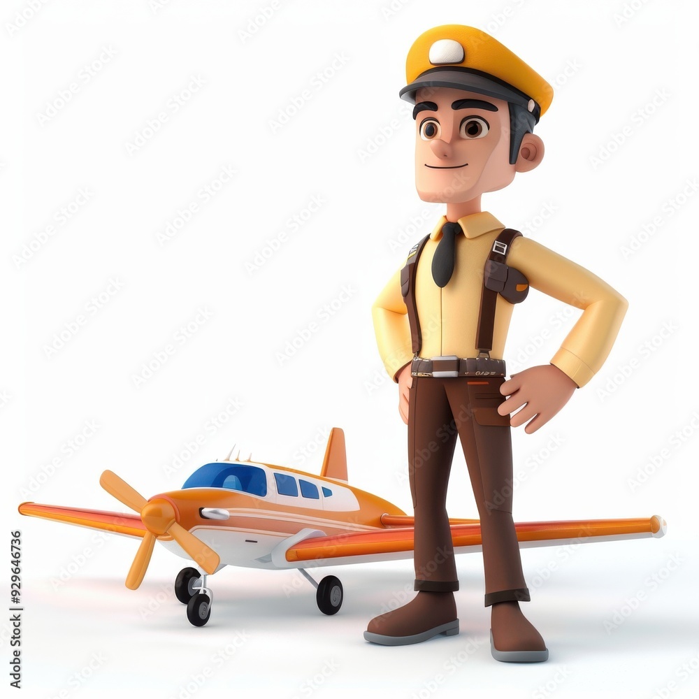 Fototapeta premium Cartoon Pilot with Plane.