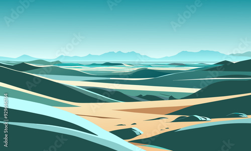 Desert landscape of sandy expanses, vector illustration.