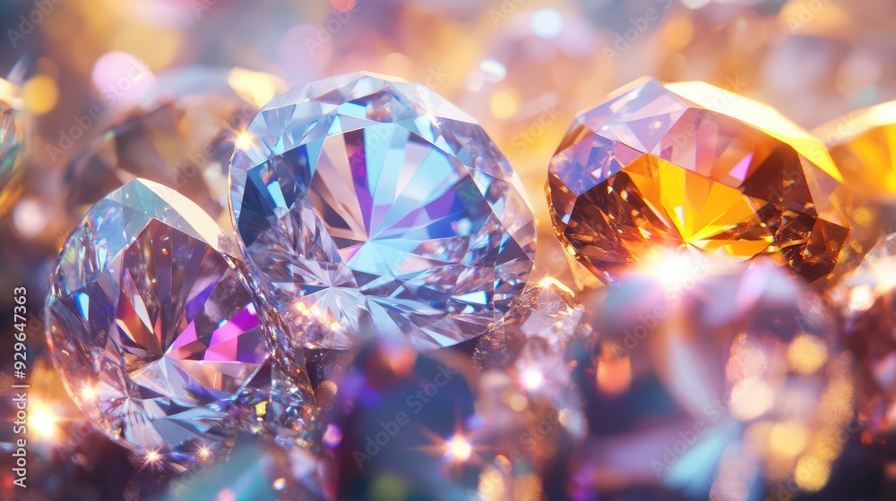 A close-up of sparkling gemstones in various shapes and sizes, with a focus on their dazzling light reflections. A close-up of sparkling gemstones in various shapes and sizes, with a focus on their dazzling light reflections.