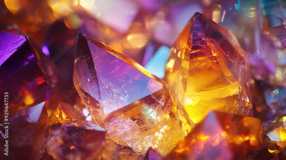A close-up of starlight crystals with multifaceted surfaces catching and scattering light, creating a dazzling array of colors.