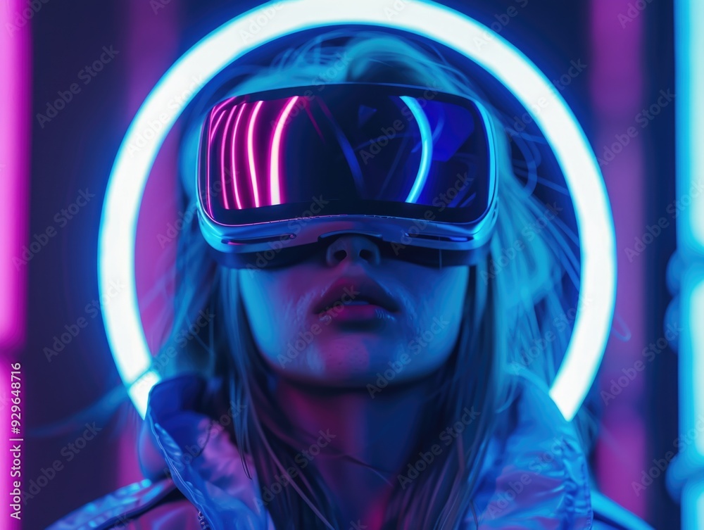 Woman using VR headset Woman using VR headset