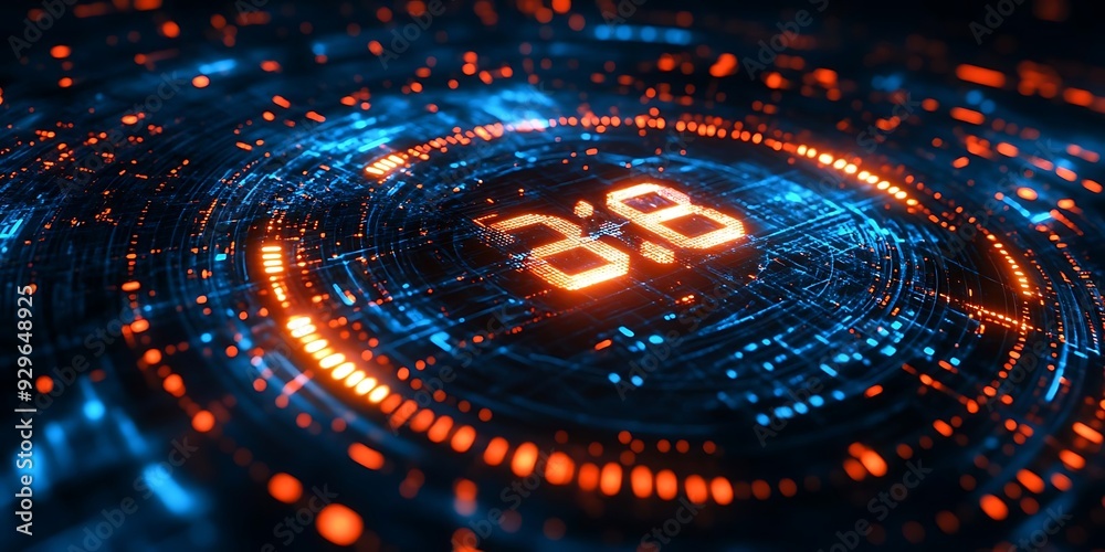 Digital Clock 3D Illustration with Blue and Orange Lights Digital Clock 3D Illustration with Blue and Orange Lights