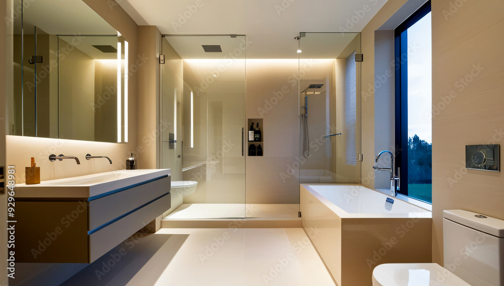 Cream bathroom model, Modern style Cream bathroom model, Modern style