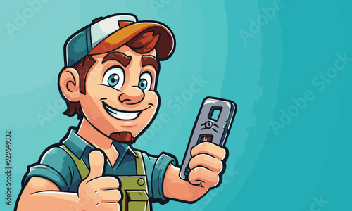 A handyman, mechanic, plumber or other construction cartoon mascot man holding a wrench or spanner tool.