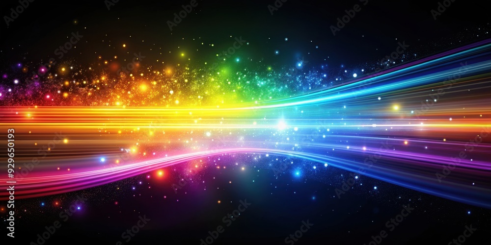 Obraz premium Abstract colorful blurred stripes of light on black background, cosmic design , vibrant, bright, abstract, blurred