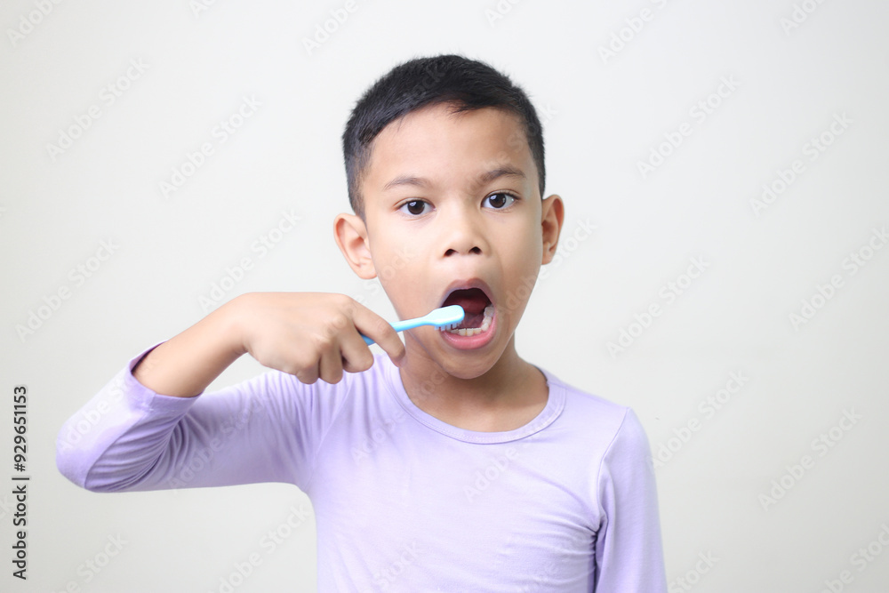 child Asia kid boy brushing teeth isolated on white backgroud. child Asia kid boy brushing teeth isolated on white backgroud.