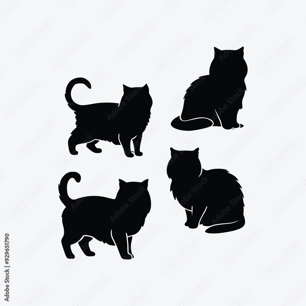 Persian cat silhouette vector template illustration Persian cat silhouette vector template illustration