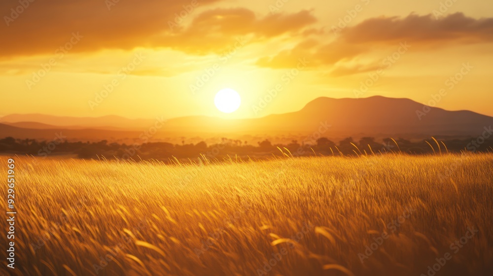 Obraz premium Golden Sunset Over Grasslands