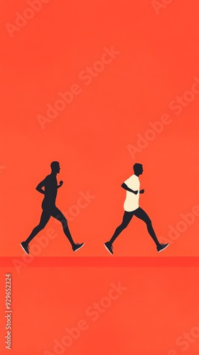 Dynamic illustration of two runners side by side, showcasing energy and movement against a vibrant orange background.