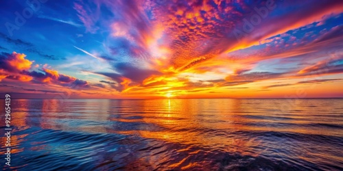 Vibrant sunset over the ocean with colorful sky reflecting on the water, sunset, sea, ocean, colorful, sky, reflection, water