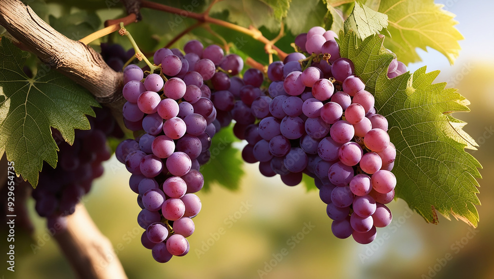 Naklejka premium image of fresh grapes, on green leaves stock