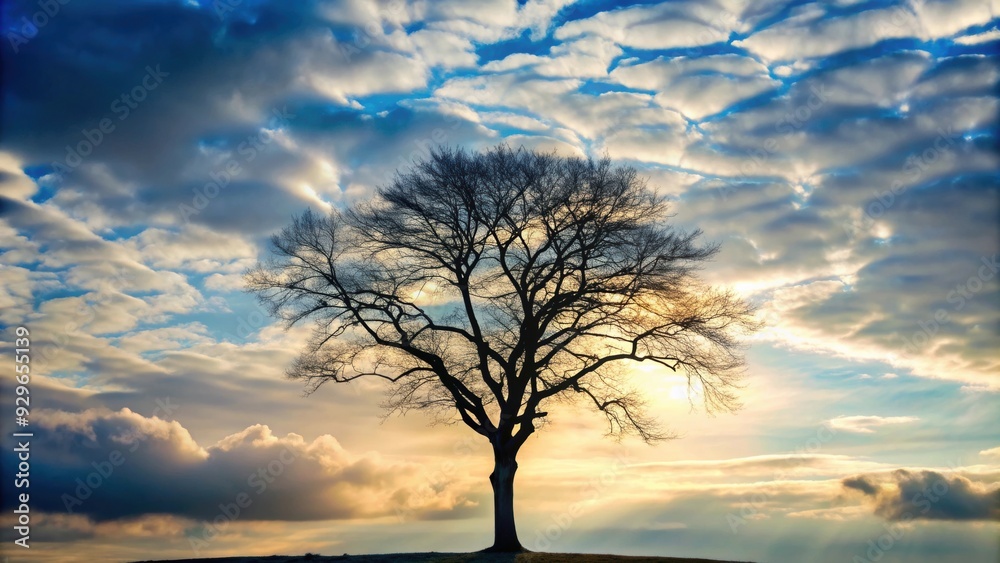 Silhouette of leafless tree against light sky with clouds, silhouette, tree, nature, background, sky, clouds Silhouette of leafless tree against light sky with clouds, silhouette, tree, nature, background, sky, clouds