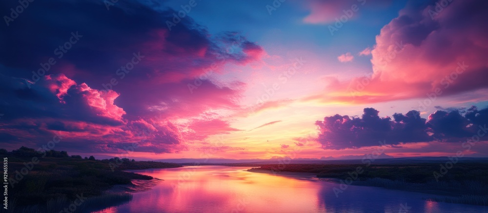 Pink and Blue Sunset Over a River Pink and Blue Sunset Over a River