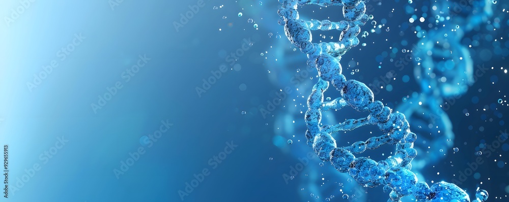 3D Render of a Blue DNA Strand with Water Droplets 3D Render of a Blue DNA Strand with Water Droplets