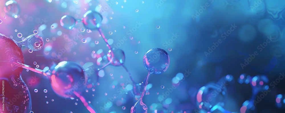 Abstract 3D Render of Blue and Pink Bubbles Connected by Thin Lines Abstract 3D Render of Blue and Pink Bubbles Connected by Thin Lines
