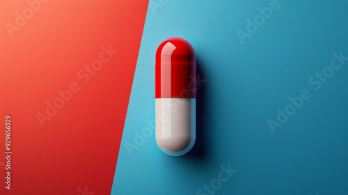 Red and White Medicine Pill Photo for PowerPoint and Banner Use - Perfect for Healthcare, Medical, and Pharmaceutical Presentations, Featuring Clean, Professional Design. photo