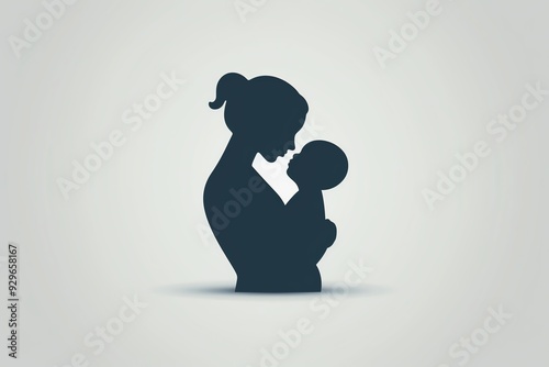 Silhouette of a mother holding her baby close, symbolizing love, care, and the bond between parent and child on a simple background.