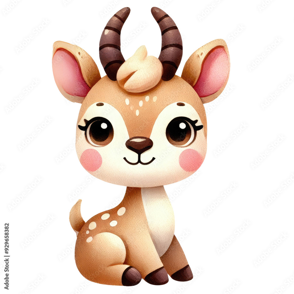 Fototapeta premium Adorable cartoon deer character with large eyes and cute expression, perfect for children's illustrations and designs.