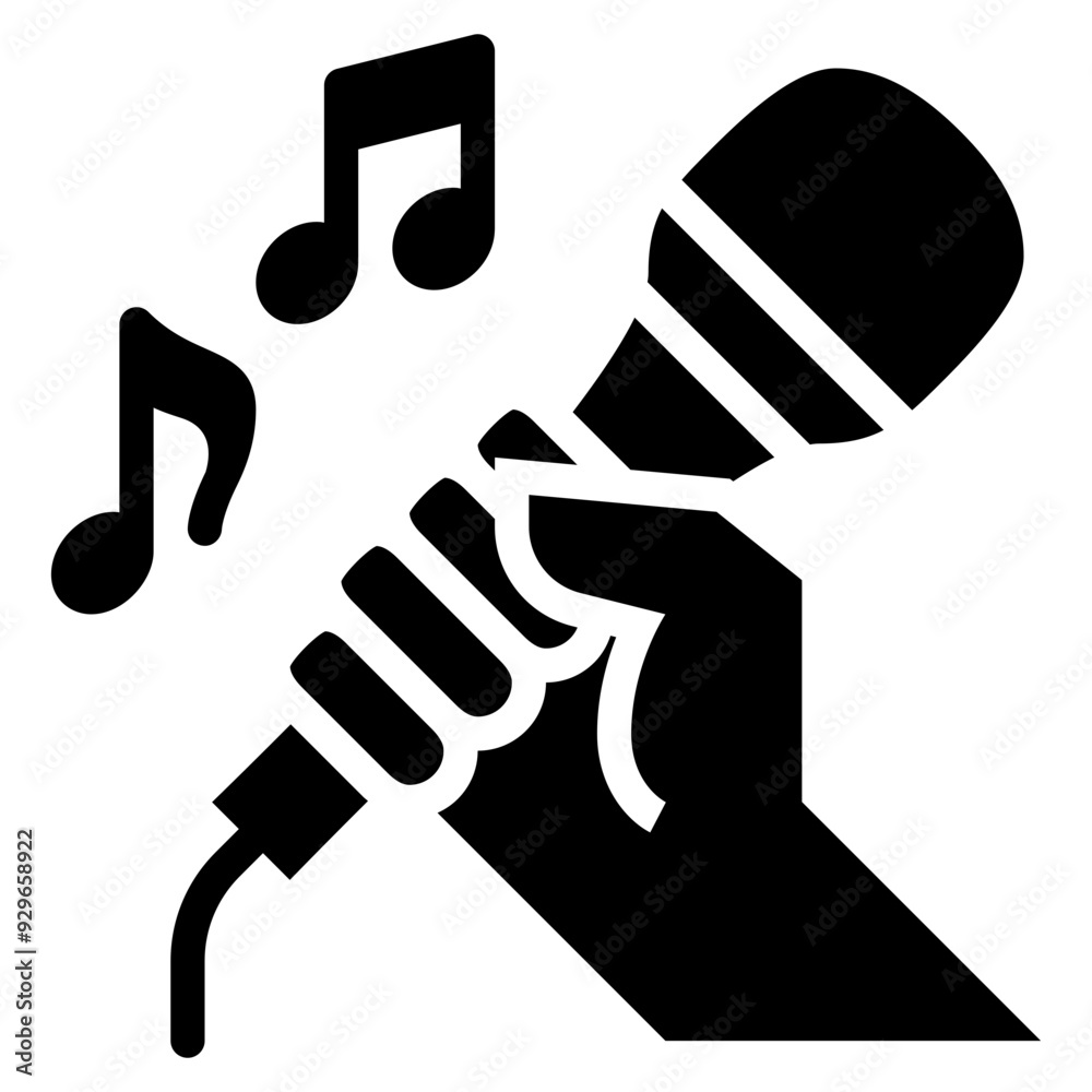 karaoke represent with a microphone and music note solid icon karaoke represent with a microphone and music note solid icon