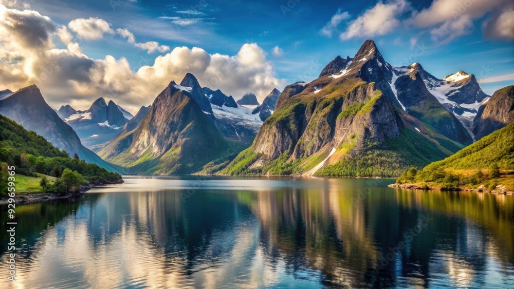 Norwegian mountain peaks towering over stunning fjords , Norway, landscape, mountains, fjords, nature, beautiful, scenic Norwegian mountain peaks towering over stunning fjords , Norway, landscape, mountains, fjords, nature, beautiful, scenic