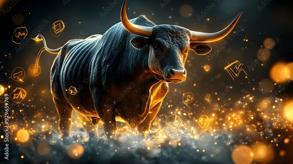 Powerful Bull Stock Market Growth Symbol