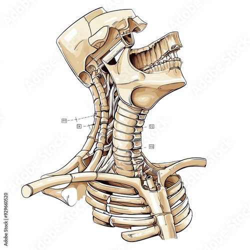 Obraz na płótnie Detailed anatomical illustration of the human neck showcasing bones and vertebrae structure for educational purposes. w salonie