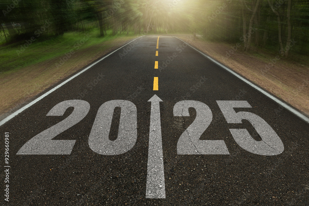 New year 2025 is written on the highway with blurred motion. Concept of planning, challenge, business strategy, opportunity, hope, new life change.New Year resolution. New year 2025 is written on the highway with blurred motion. Concept of planning, challenge, business strategy, opportunity, hope, new life change.New Year resolution.