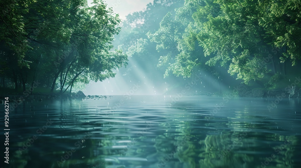 A serene river winding through a dense forest with sunlight dappling the water.. A serene river winding through a dense forest with sunlight dappling the water..
