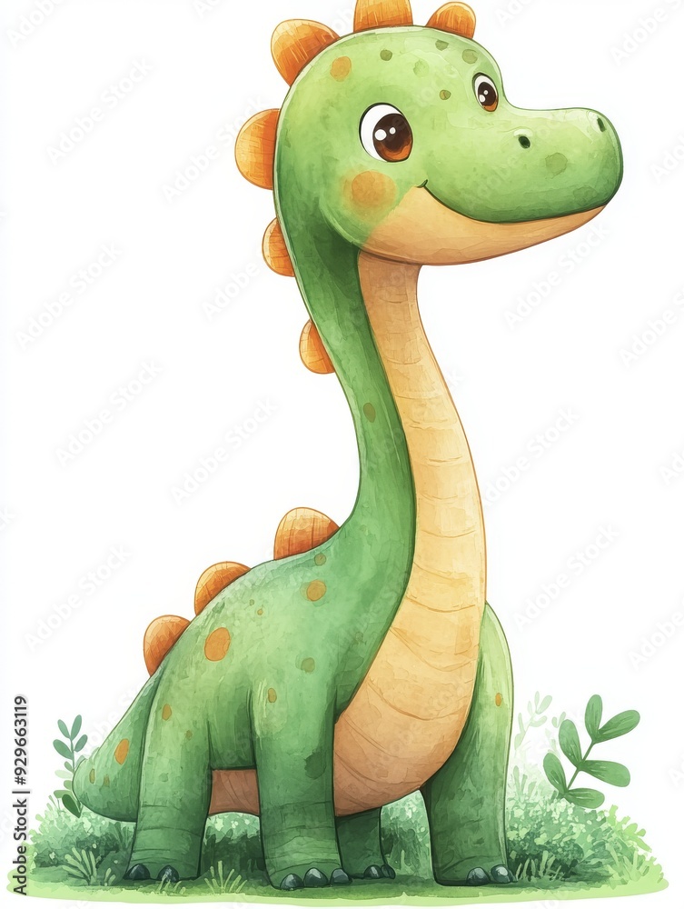 Fototapeta premium Cute Green Dinosaur Illustration