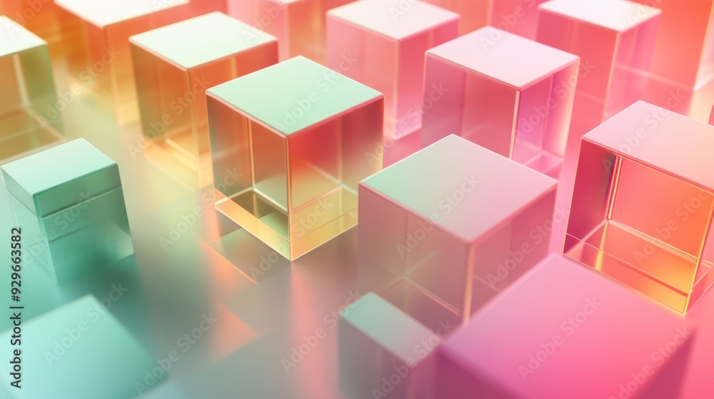 Fototapeta premium Abstract 3D Cubes with Gradient Colors and Shiny Surfaces