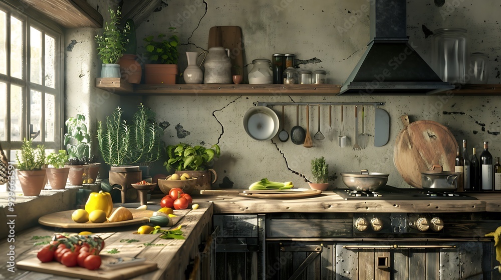 Kitchen interior with wooden countertop Kitchen interior with wooden countertop
