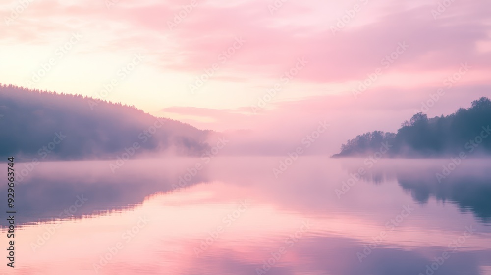 Fototapeta premium Misty Lake at Sunrise