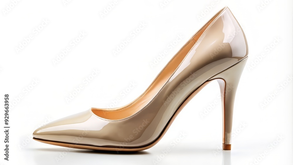 Elegant isolated high-heeled stiletto shoe on a white background, showcasing sleek curves and thin strap, perfect for fashion, beauty, and luxury design projects.