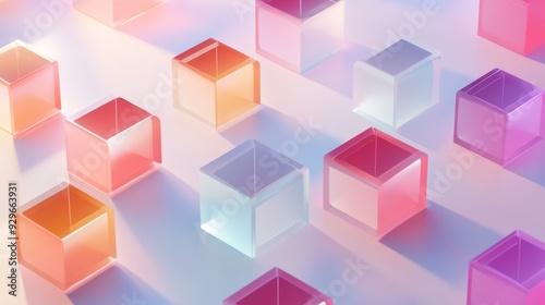 Abstract Geometric Composition of Glass Cubes with Pastel Colors