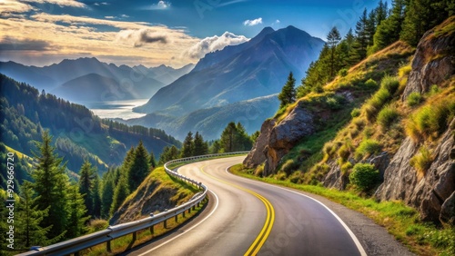 Curvy mountain road with scenic view, mountains, road, path, scenic, landscape, nature, travel, journey, adventure