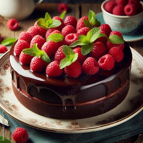 DELICIOUS CHOCOLATE CAKE WITH STROWBERRY photo