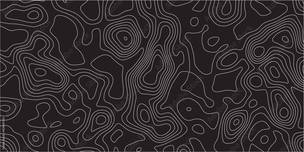 Abstract white on black background Topographic line map pattern. Contour elevation topographic and textured Background Modern design with black background with topographic wavy patted. Abstract white on black background Topographic line map pattern. Contour elevation topographic and textured Background Modern design with black background with topographic wavy patted.