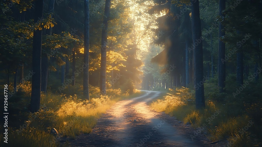 Sunbeams Through the Forest Trees - Illustration Sunbeams Through the Forest Trees - Illustration
