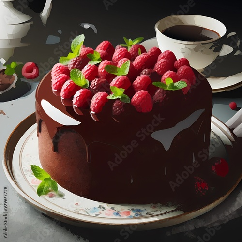 DELICIOUS CHOCOLATE CAKE WITH STROWBERRY photo