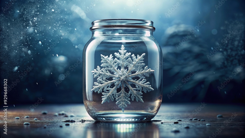 Snowflake floating in a glass jar filled with water, snowflake, jar, water, winter, cold, delicate, seasonal,reflection, ice Snowflake floating in a glass jar filled with water, snowflake, jar, water, winter, cold, delicate, seasonal,reflection, ice