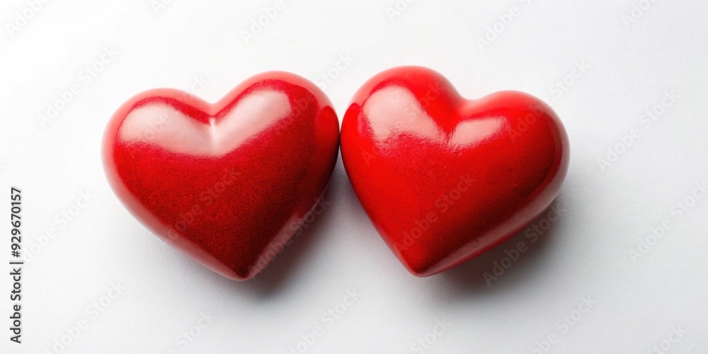 Two red hearts isolated on white background, love, romance, relationship, Valentine's Day, passion, emotion Two red hearts isolated on white background, love, romance, relationship, Valentine's Day, passion, emotion