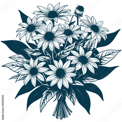 Fotografija Aesthetic Beautiful Black-eyed Susan Flower Bouquet Illustration Graphic Silhoue
