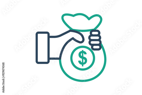 Corruption icon. line icon style. hand holding money bag. icon related to law and justice. law elements vector illustration